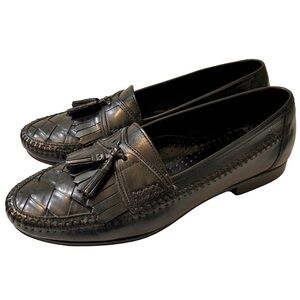 G.H. Bass & Co Black Leather Kilted Tassel Weave Loafer Shoes Mens 10.5M